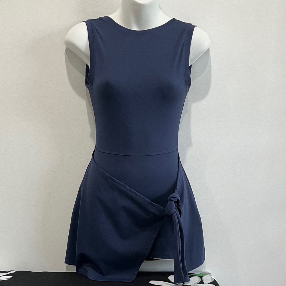 NWOT Navy Skort w/Faux Wrap Dress with Side Tie Detail and Scoop Back, Sz Small